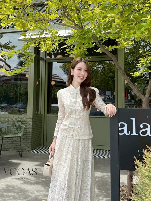 Women Chinese Inspire Tops with Skirts Sets